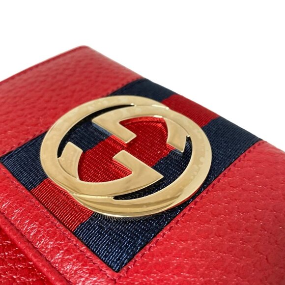 Authentic GUCCI Britt Red Dark Navy Leather Chemical Fiber Wallet br492-120725 - Picture 3 of 6